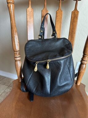 HOBO River Black Leather Backpack with Gold Hardware